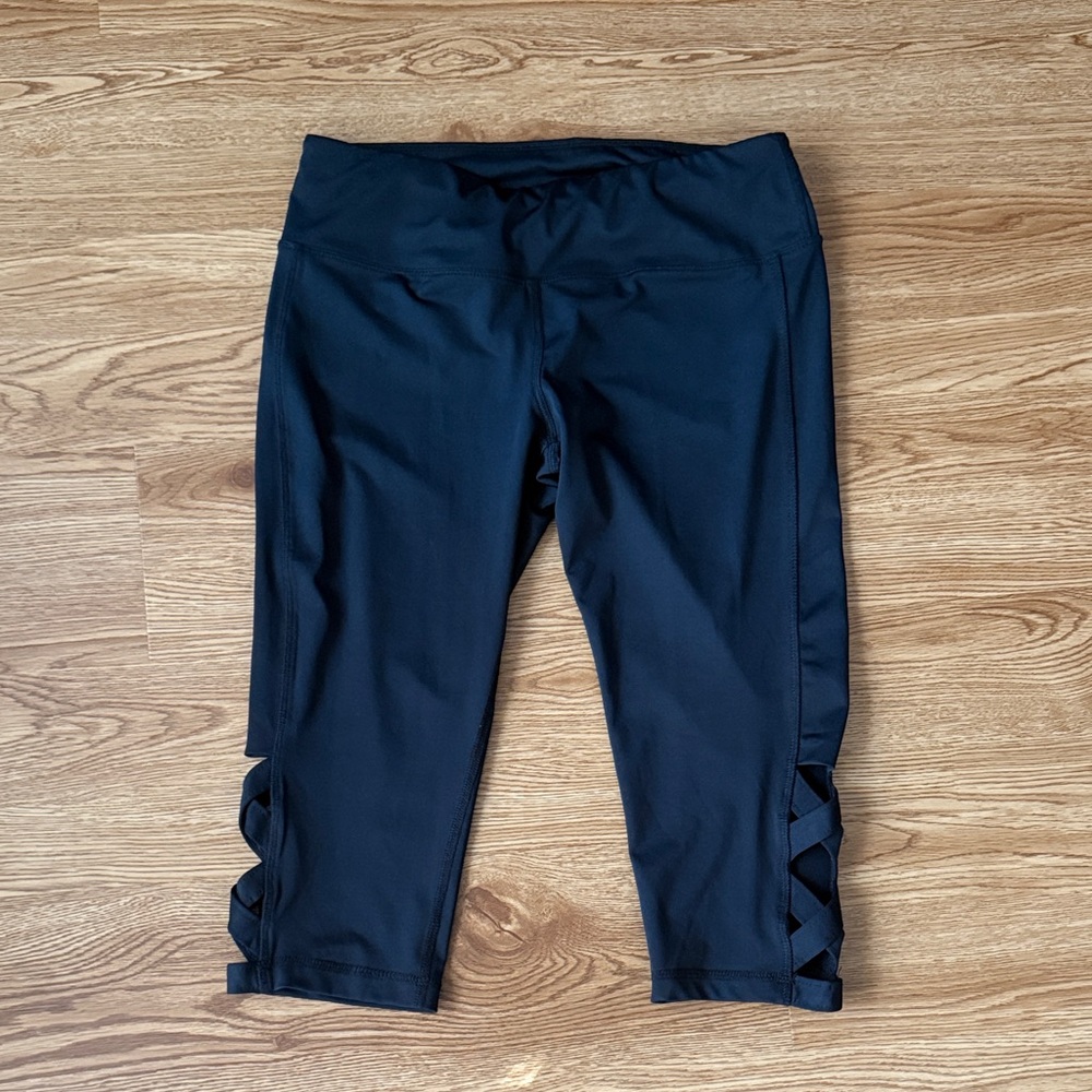 Material Girl Black Leggings with Crisscross Detail